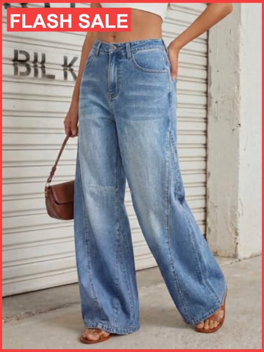 High Waisted Wide Leg Barrel Jeans Stretch Baggy Flare Denim Pants - Picture 3 of 7